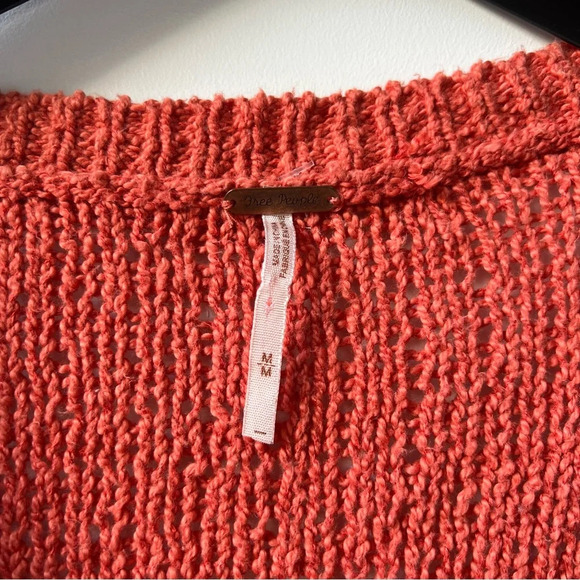 Free People V-Neck Crochet Boho Sweater - Burnt Orange - Size M - Picture 9 of 12